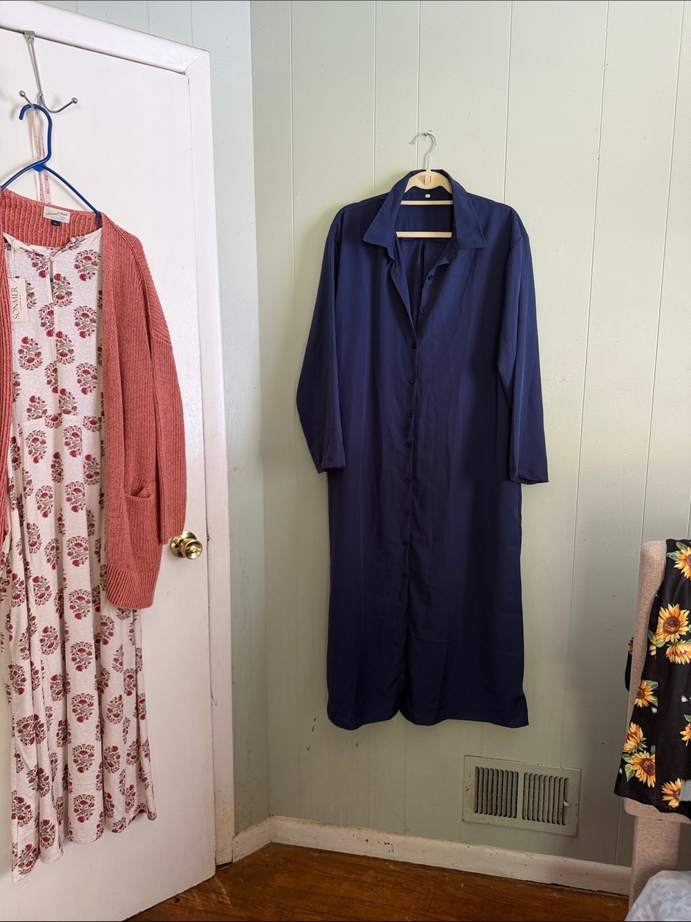 Women's Navy Button-Front Long Shirt Dress